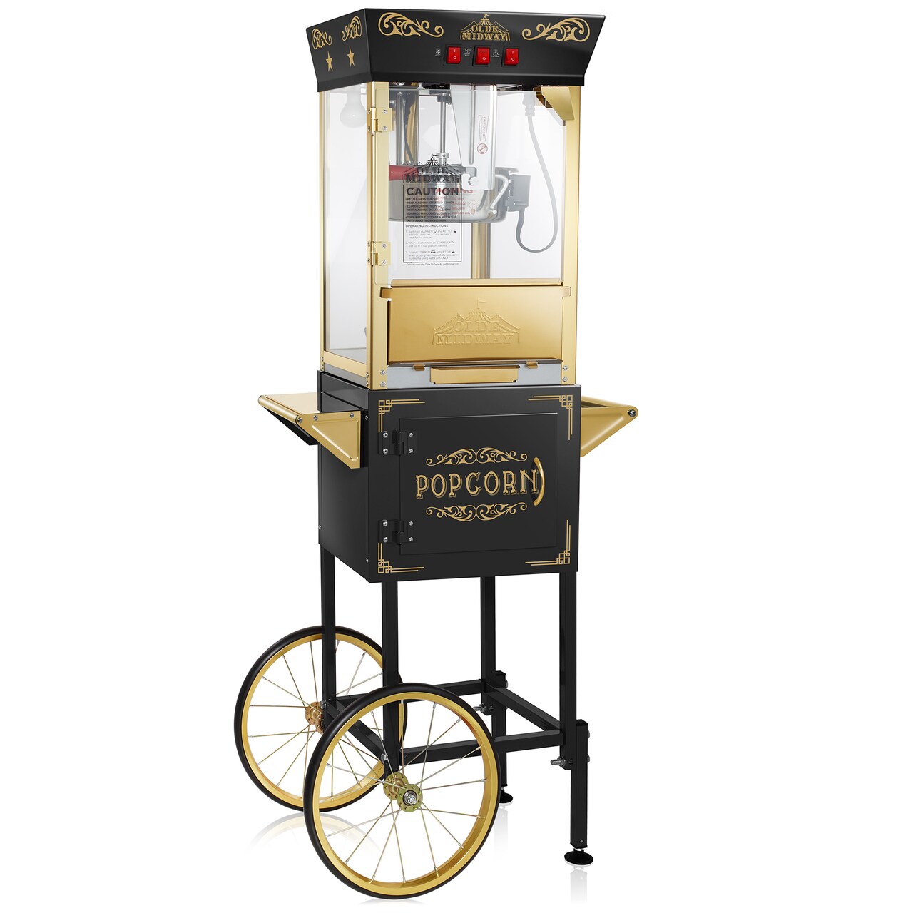 Olde Midway Movie Theater-Style Popcorn Machine Maker with Cart and 10-Ounce Kettle, Vintage-Style Popper on Wheels